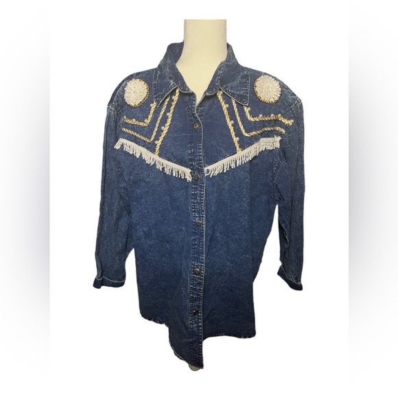 Vintage 1980’s Embellished Acid-Wash Denim Jacket 1X Cotton - Picture 1 of 4